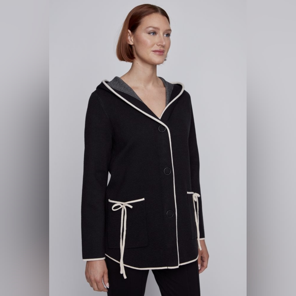 Coco Y Club Grey Hooded Knit Jacket  Bow Detail